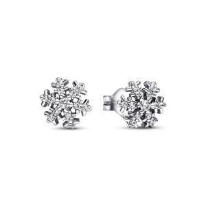 Snowflake sterling silver stud earrings with clear cubic zirconia