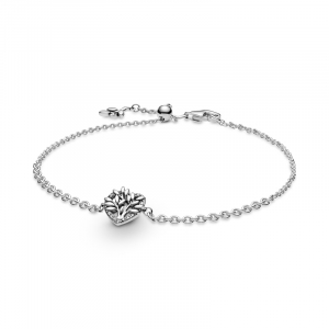 Family tree sterling silver bracelet with clear cubic zirconia