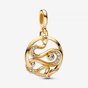 Snake 14k gold-plated medallion with clear cubic zirconia