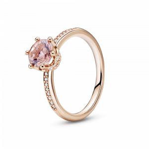 Crown 14k rose gold-plated ring with blush pink crystal and clear cubic zirconia