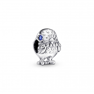 Cute chick sterling silver charm with stellar blue crystal