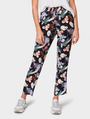 haremspants, black tropical print, S