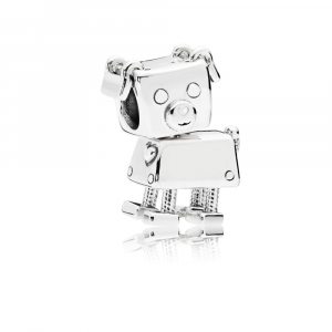 Robot dog silver charm with white enamel