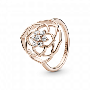 Rose flower Pandora Rose ring with clear cubic zirconia