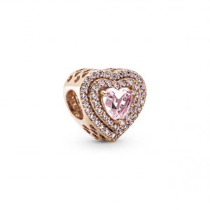 Heart 14k rose gold-plated charm with orchid pink crystal and fancy fairy tale pink cubic zirconia