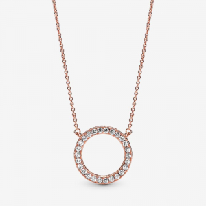 PANDORA logo reversible collier in 14k rose gold-plated with clear cubic zirconia