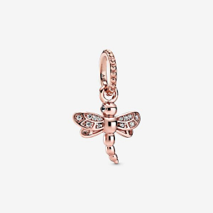Dragonfly Pandora Rose pendant with clear cubic zirconia