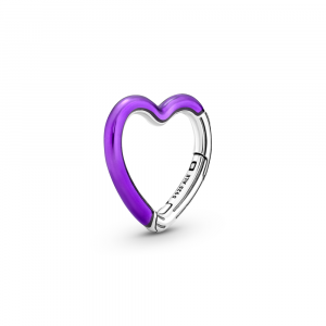 Sterling silver heart connector with transparent purple enamel