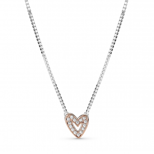 Heart 14k rose gold-plated and sterling silver collier with clear cubic zirconia