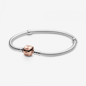 Silver bracelet with 14k rose gold-plated clasp