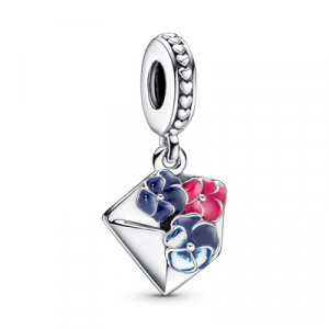 Pansy letter sterling silver dangle with pink, blue and white enamel