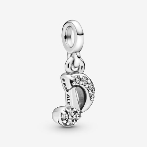 Musical note sterling silver dangle charm with clear cubic zirconia