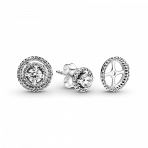 Sterling silver stud earrings with detachable earring jackets and clear cubic zirconia