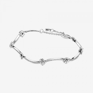 Daisy sterling silver bracelet with clear cubic zirconia