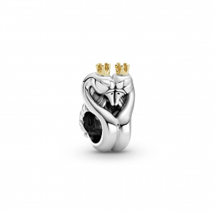 Swans and heart sterling silver and 14k gold charm