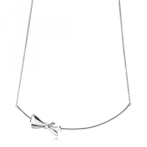 Bow silver collier with clear cubic zirconia and sliding clasp