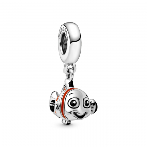 Disney Nemo sterling silver dangle with orange,  black and white enamel