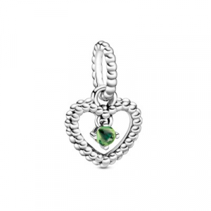 Heart sterling silver dangle with spring green crystal