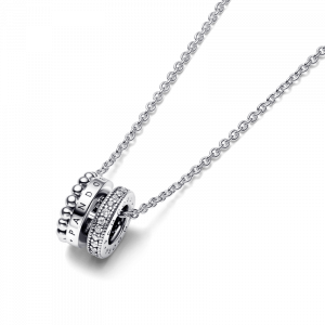 Pandora logo sterling silver collier with clear cubic zirconia
