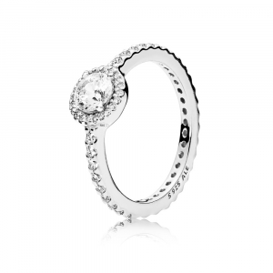 Round silver ring with clear cubic zirconia