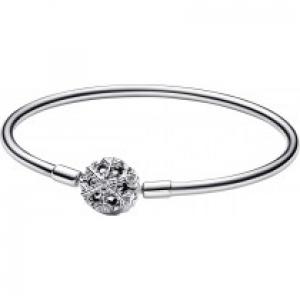 Sterling silver bangle with snowflake clasp and clear cubic zirconia
