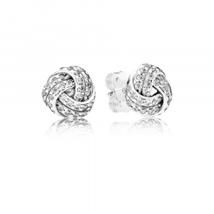 Love knot silver stud earrings with clear cubic zirconia