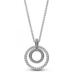 Pandora logo sterling silver pendant with clear cubic zirconia and chain