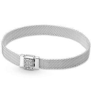 Pandora Reflexions mesh sterling silver bracelet with clear cubic zirconia