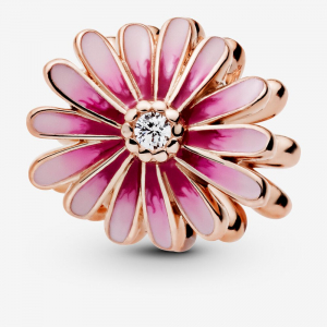 Daisy Pandora Rose charm with clear cubic zirconia and shaded pink enamel