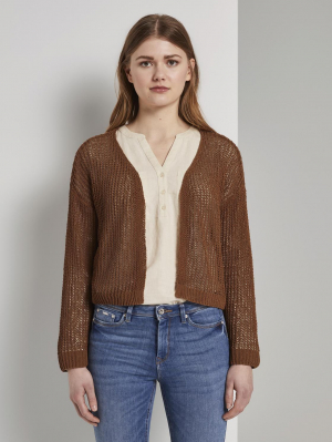 open knit cardigan, mango brown, S