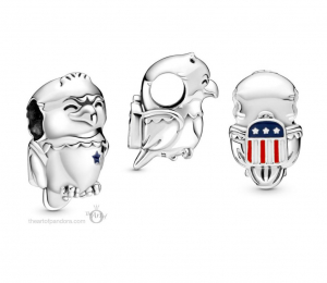 American bald eagle sterling silver charm with white, red and blue enamel