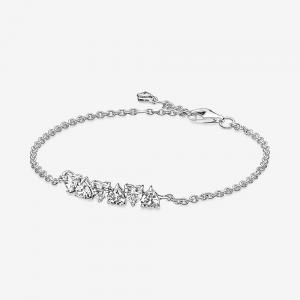 Hearts sterling silver bracelet with clear cubic zirconia
