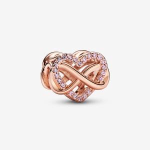 Infinity heart sterling silver charm with pink cubic zirconia
