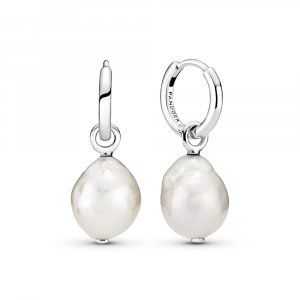 Sterling silver hoop earrings with baroque white freshwater cultured pearl