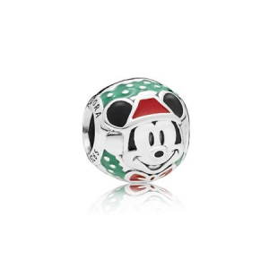 Disney Mickey Santa silver charm with green, red and black enamel