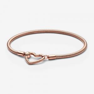 Snake chain 14k rose gold-plated bracelet with heart clasp