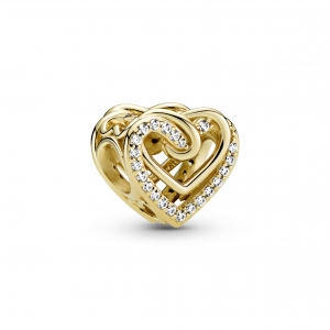 Heart 14k gold-plated charm with clear cubic zirconia