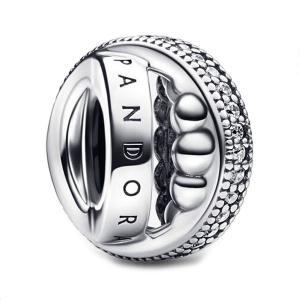 Pandora logo sterling silver charm with clear cubic zirconia