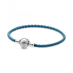 Sterling silver turquoise braided leather bracelet and shell clasp