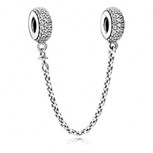 Silver safety chain with clear cubic zirconia