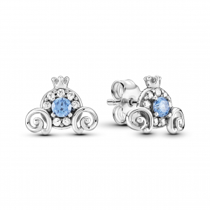 Disney Cinderella pumpkin coach sterling silver stud earrings with clear and fancy light blue cubic zirconia