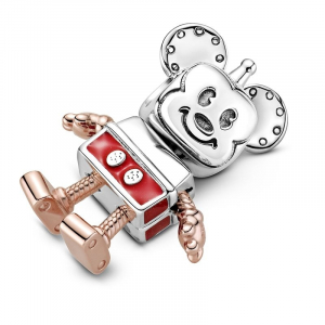 Disney Mickey robot sterling silver and Pandora Rose charm with red enamel