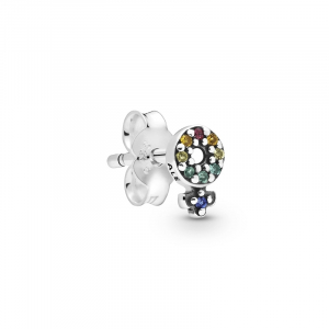 Female symbol sterling silver stud earring with green, blue, orange, yellow crystal and red cubic zirconia