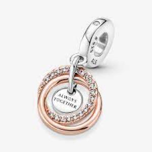 Encircled sterling silver and 14k rose gold-plated dangle with clear cubic zirconia