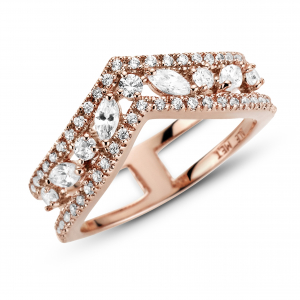 Wishbone Pandora Rose ring with clear cubic zirconia