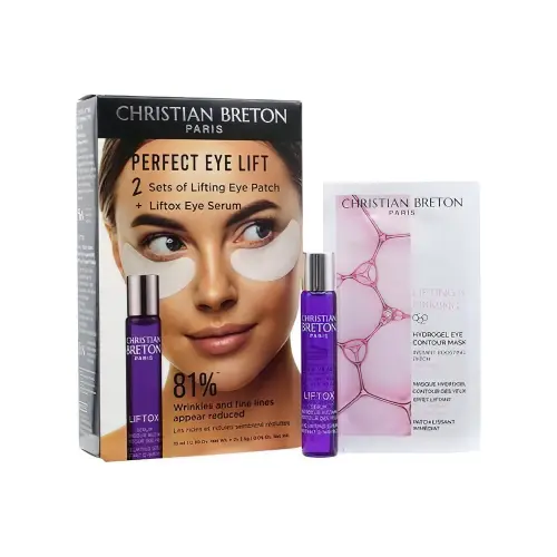 Christian BRETON PERFECT EYE LIFT подарочный набор Сыворотка для контура глаз liftox 10ml , 2 гидрогелевых патчей для глаз от темных кругов и отечности 2.5 г