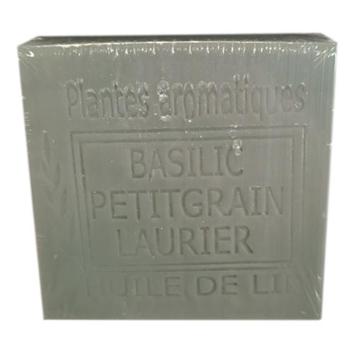 BASIL-PETITGRAIN-LAUREL, with organic linseed oil Square 100g Мыло БАЗИЛИК-ПЕТИГРЕН-ЛАВР с органическим льняным маслом