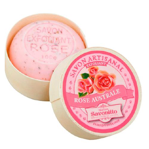 ROSE + exfoliating, with sweet almond oil Wooden Box 100g Мыло РОЗА + отшелушивающий крем с маслом сладкого миндаля