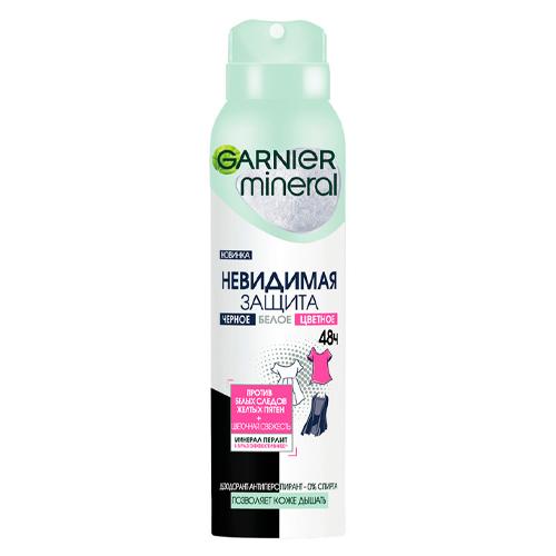 Garnier Дезодорант-антиперспирант спрей для тела Mineral Невидимая защита 48ч. Цветочная свежесть, Черное, Белое, Цветное, женский, 150 мл