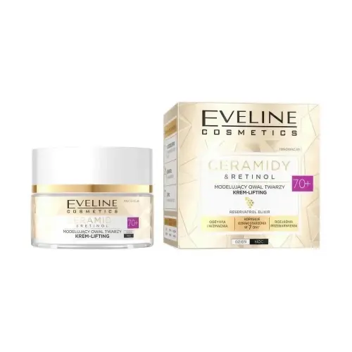 КРЕМ-ЛИФТИНГ ДЛЯ ЛИЦА EVELINE CERAMIDES&RETINOL ДЛЯ МОДЕЛИРОВАНИЯ ОВАЛА ЛИЦА 70+ 50МЛ
